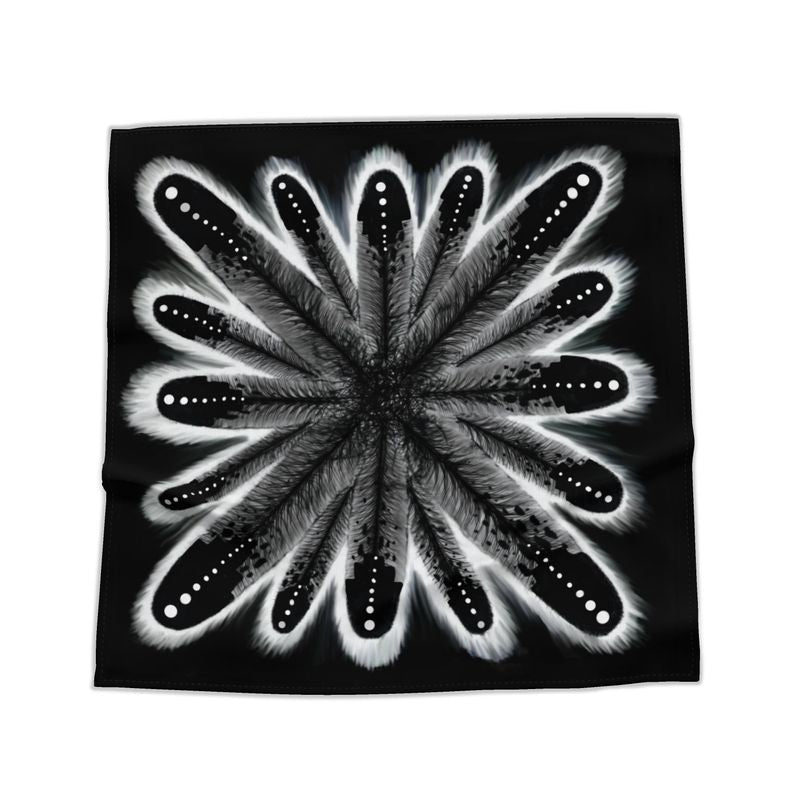 Eagle Feathers Black on White Bandana