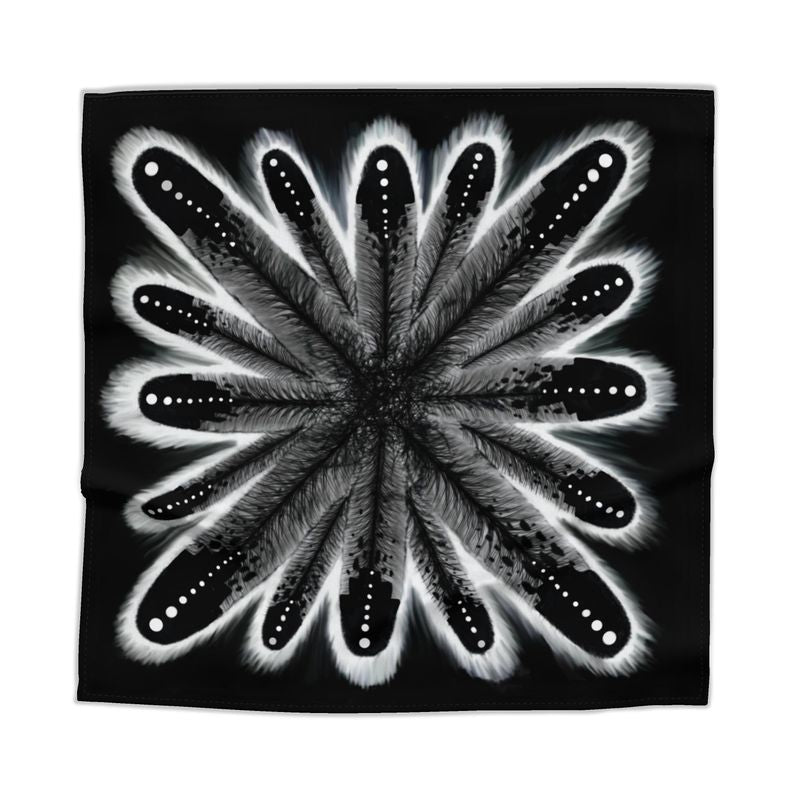 Eagle Feathers Black on White Bandana