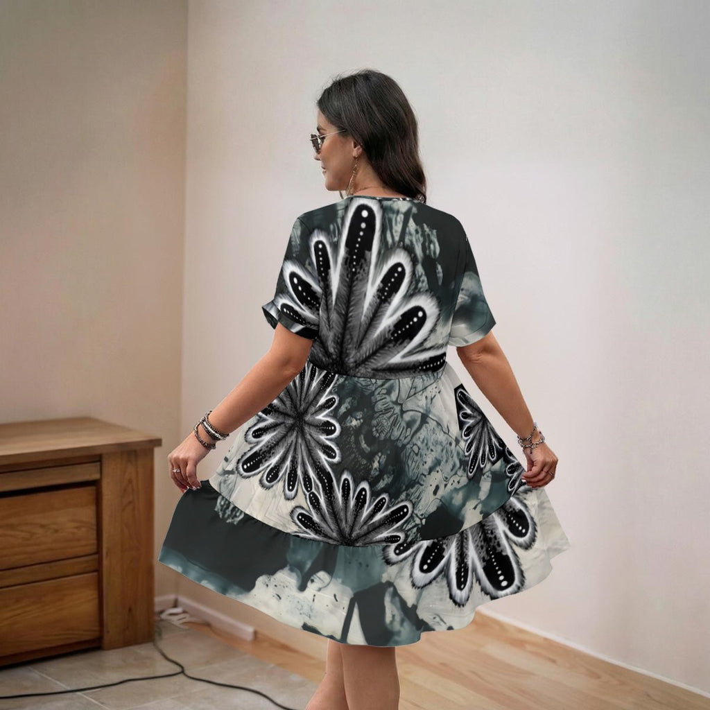 All-Over Print Women’s Floral V-Neck Short Sleeve Dress