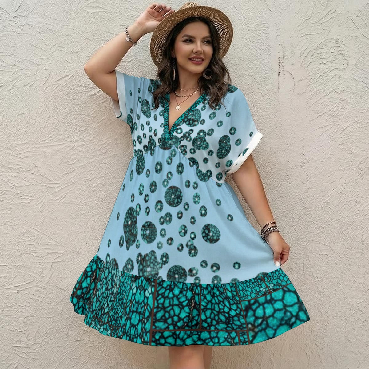 All-Over Print Women’s Floral V-Neck Short Sleeve Dress