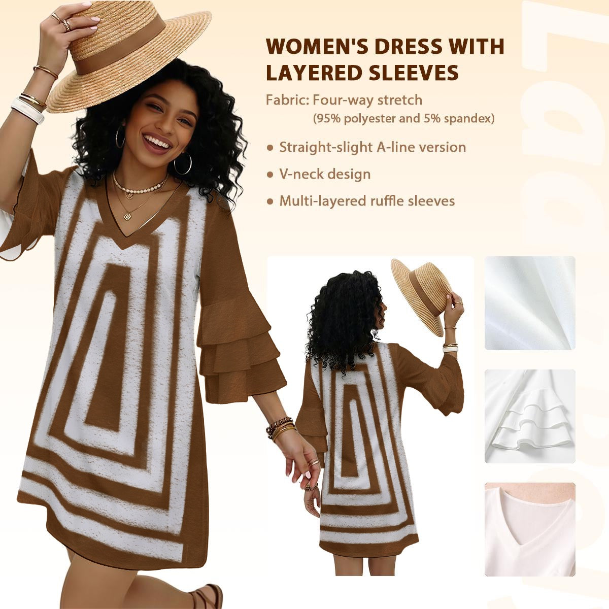 All-Over Print Women's Stacked Ruffle Sleeve Dress