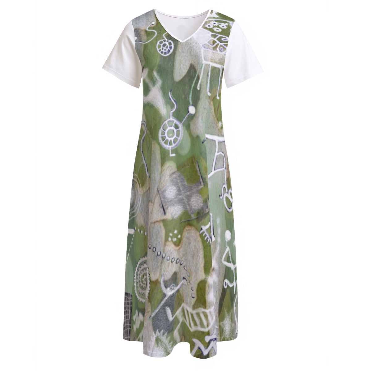 All-Over Print Women's V-neck Dress With Side Slit