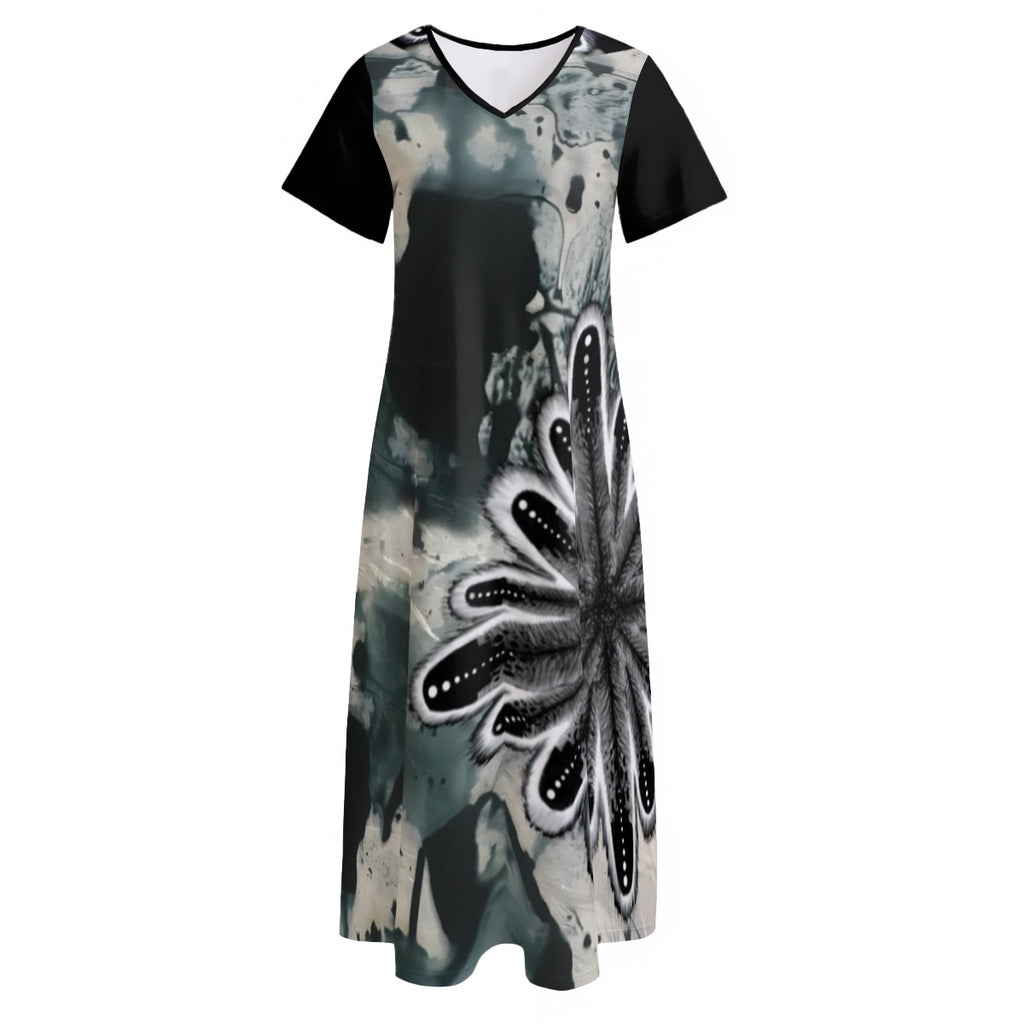 All-Over Print Women's V-neck Dress With Side Slit