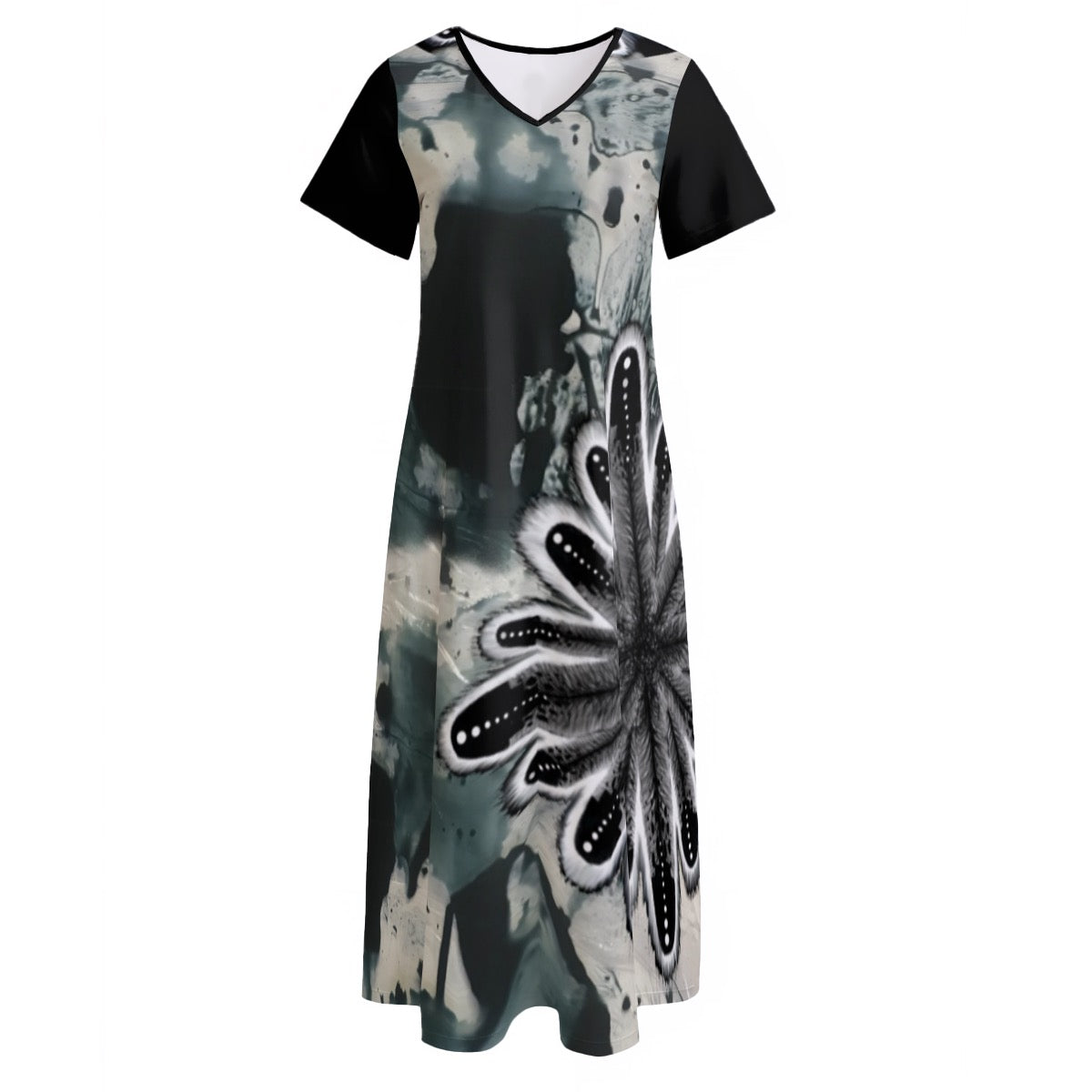 All-Over Print Women's V-neck Dress With Side Slit