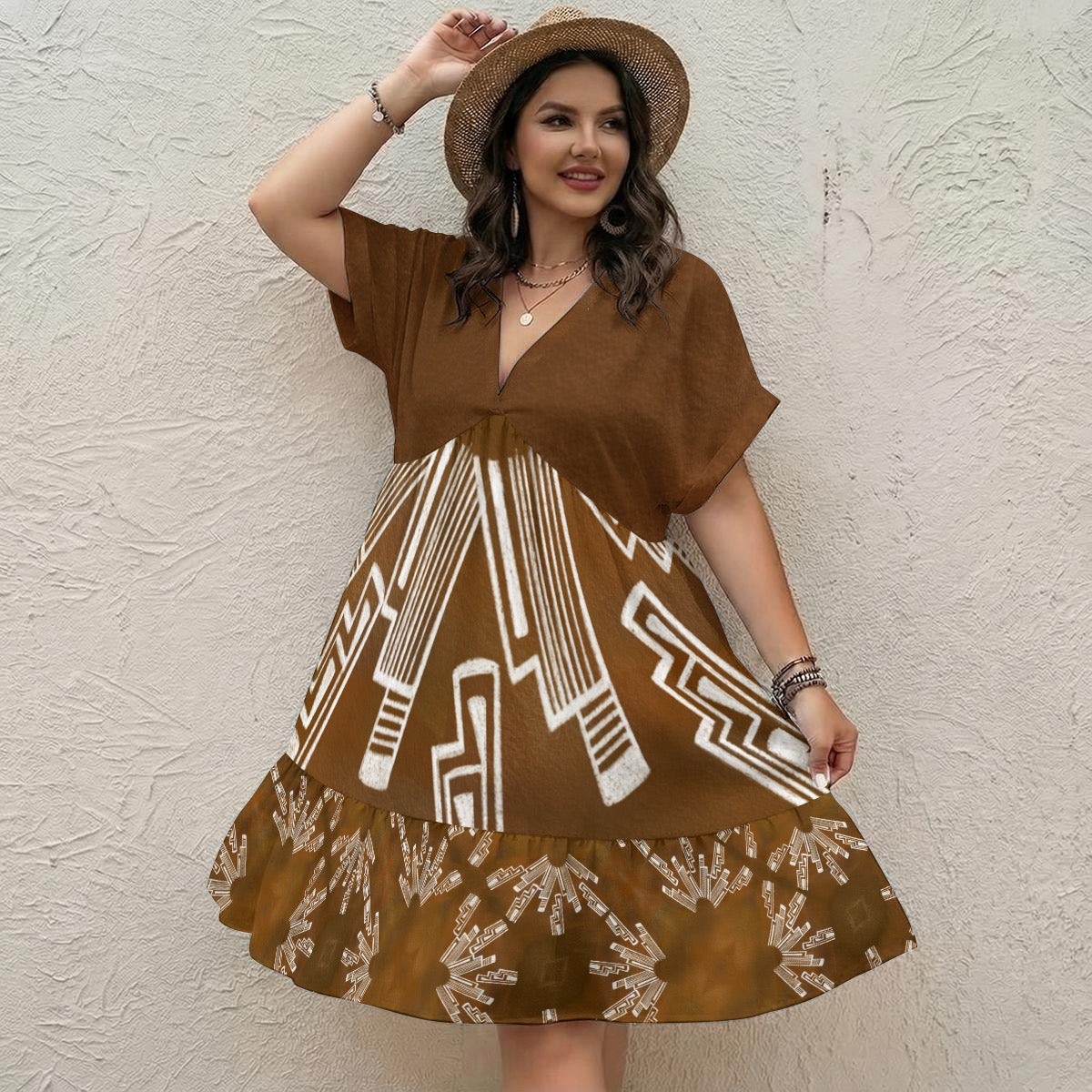 All-Over Print Women’s Floral V-Neck Short Sleeve Dress