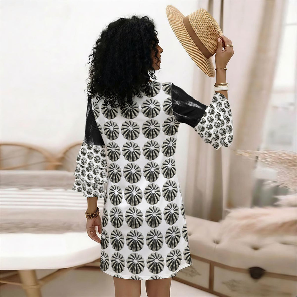 All-Over Print Women's Stacked Ruffle Sleeve Dress