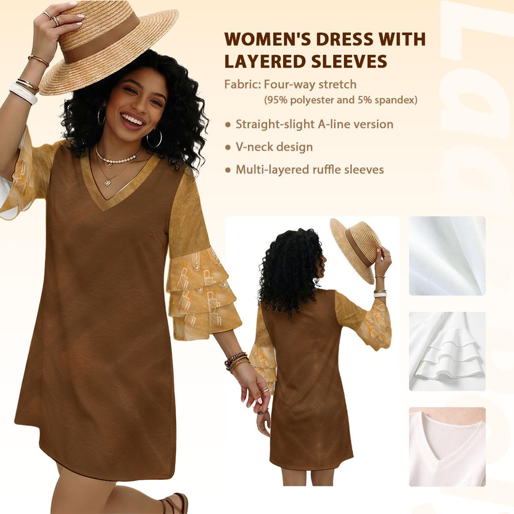 All-Over Print Women's Stacked Ruffle Sleeve Dress