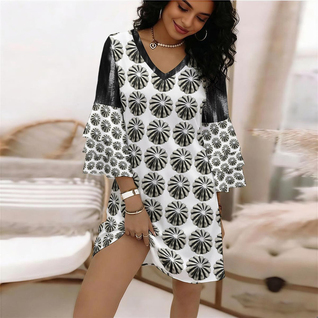 All-Over Print Women's Stacked Ruffle Sleeve Dress