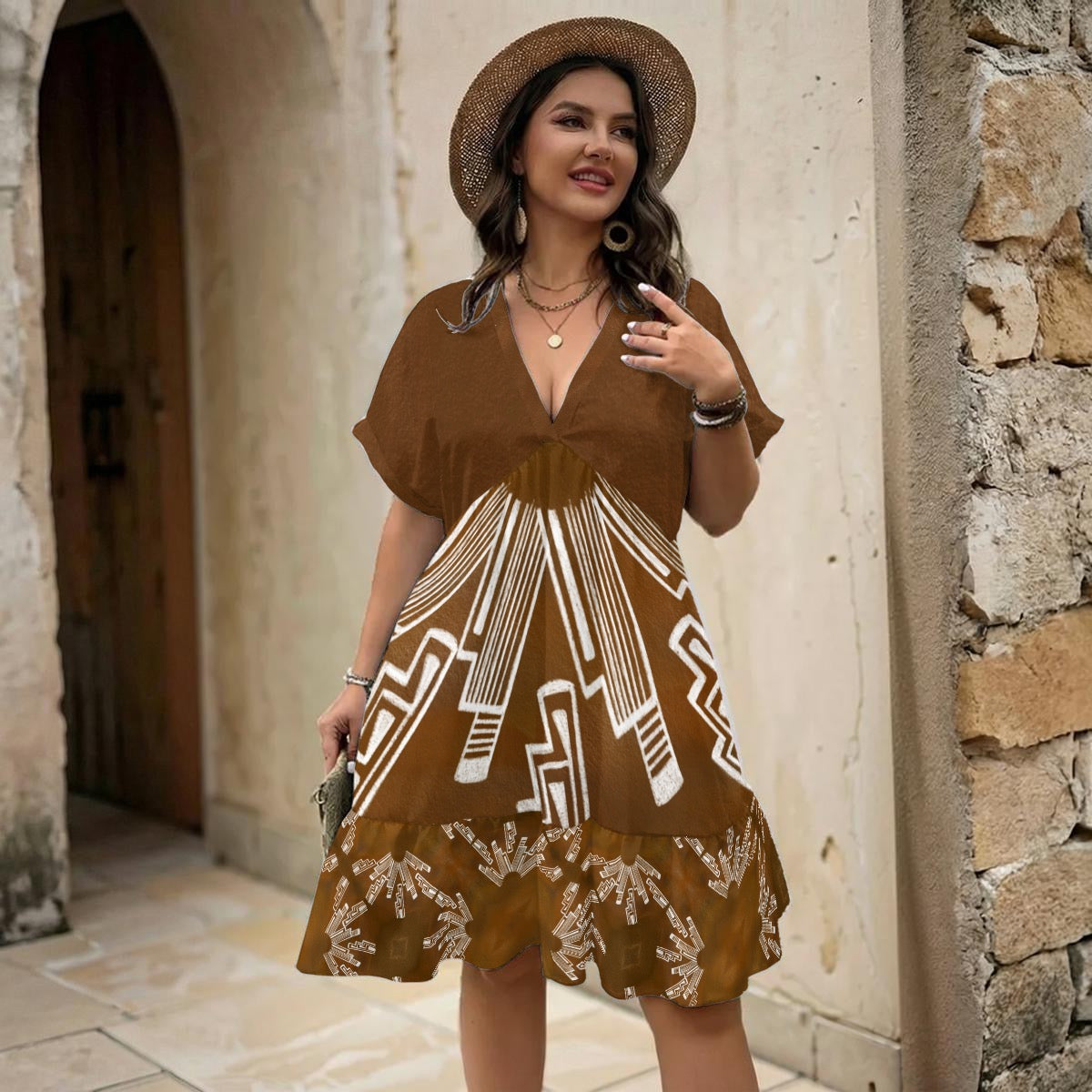 All-Over Print Women’s Floral V-Neck Short Sleeve Dress