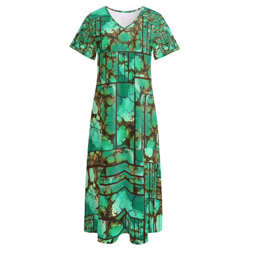 All-Over Print Women's V-neck Dress With Side Slit