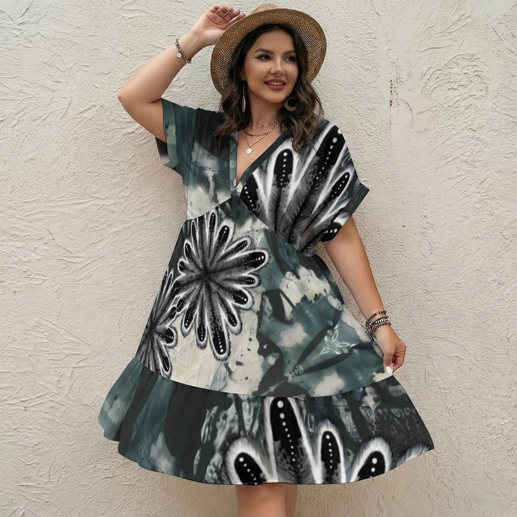 All-Over Print Women’s Floral V-Neck Short Sleeve Dress