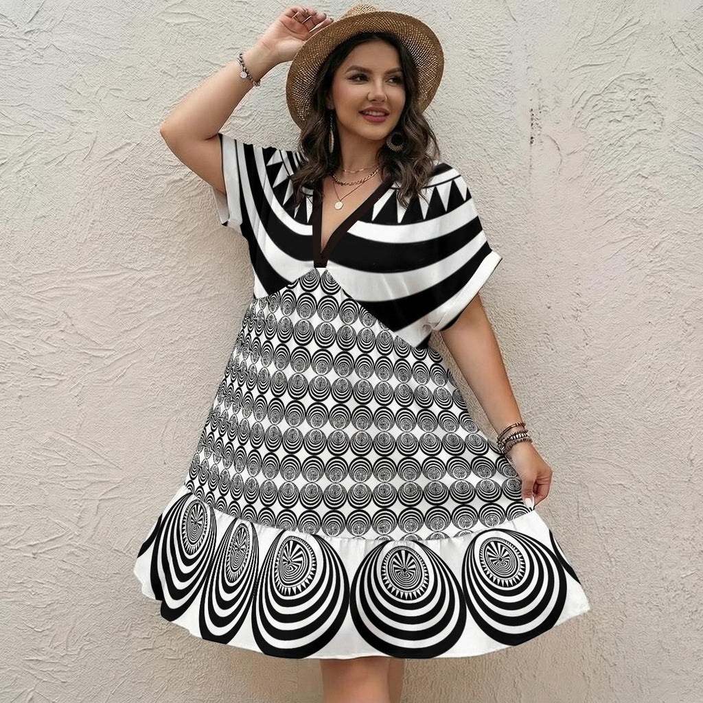 All-Over Print Women’s Floral V-Neck Short Sleeve Dress