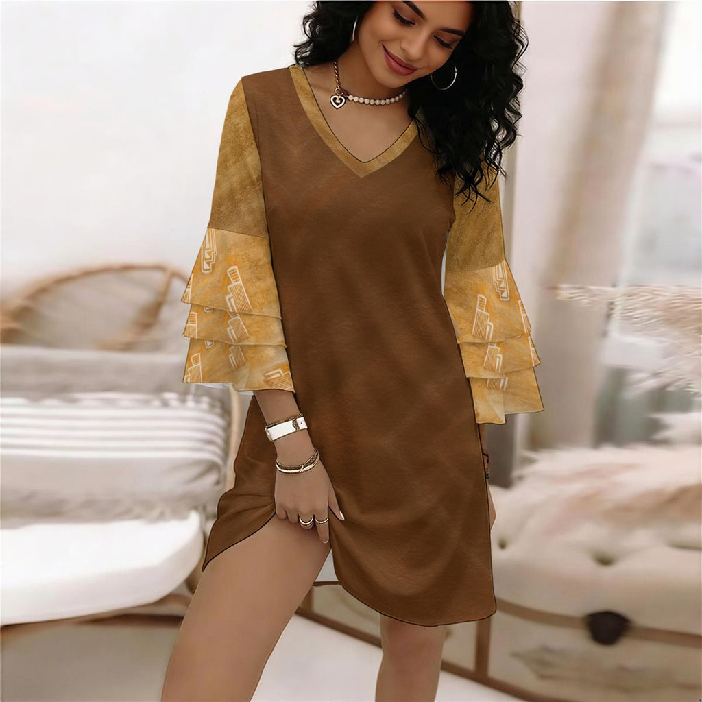All-Over Print Women's Stacked Ruffle Sleeve Dress
