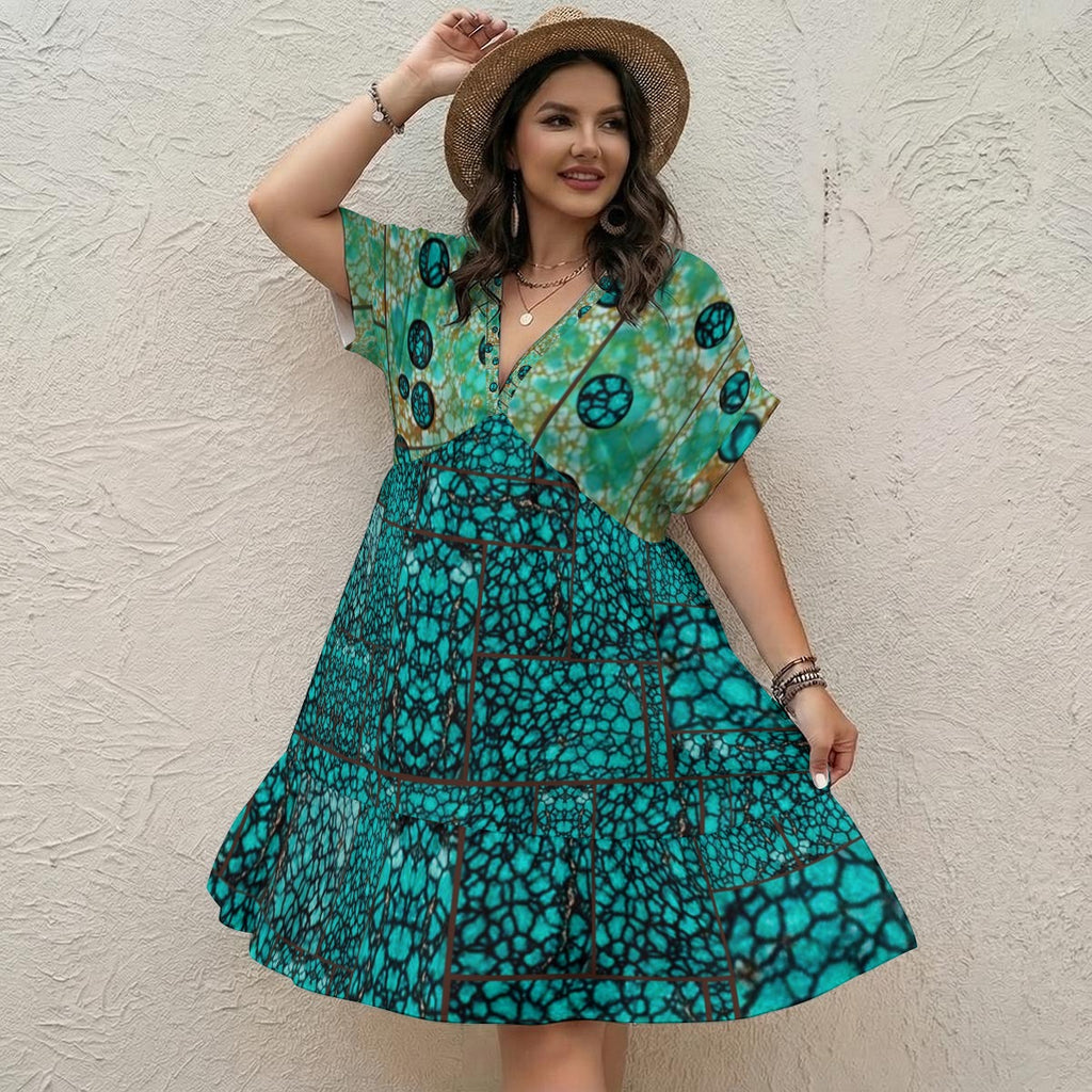 All-Over Print Women’s Floral V-Neck Short Sleeve Dress