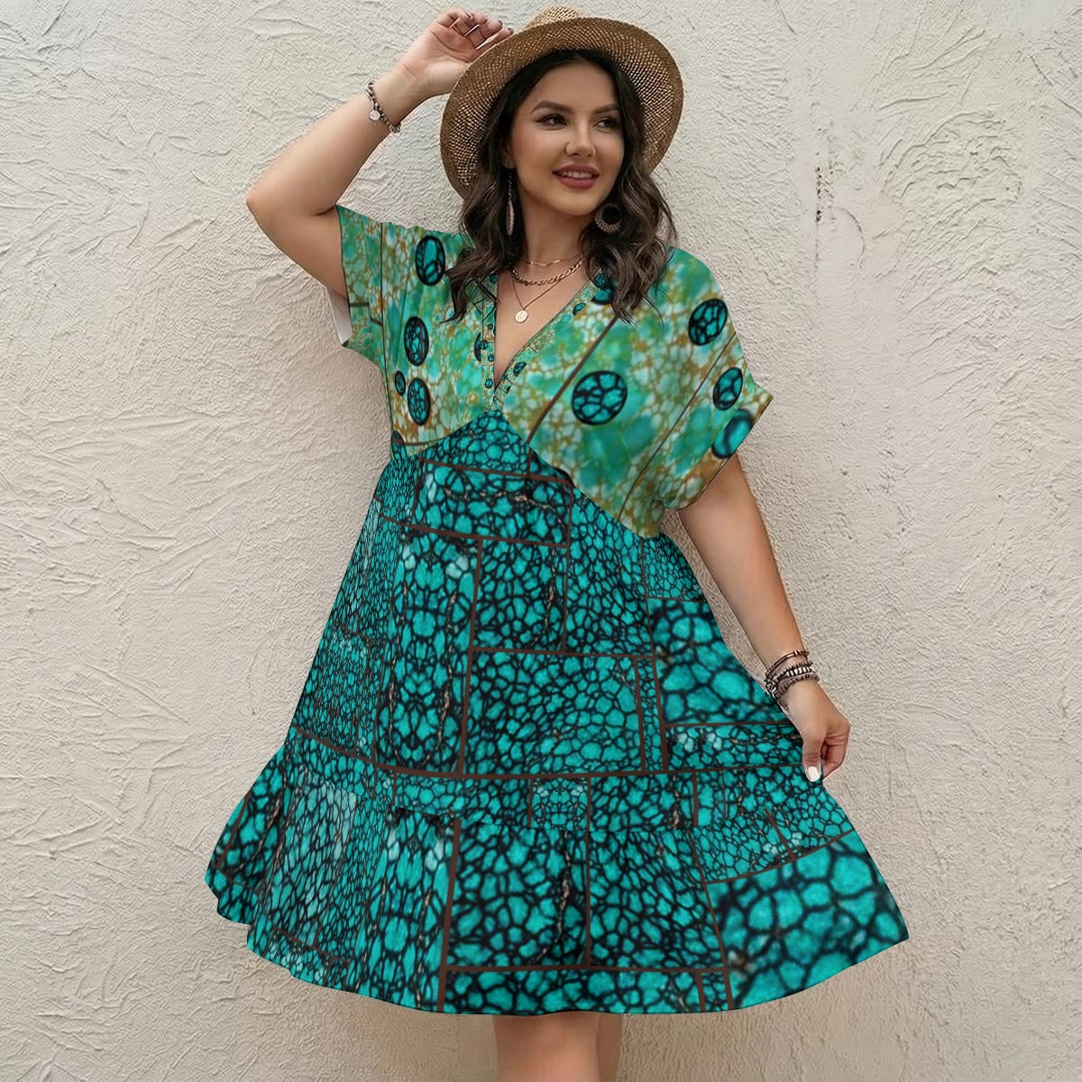 All-Over Print Women’s Floral V-Neck Short Sleeve Dress
