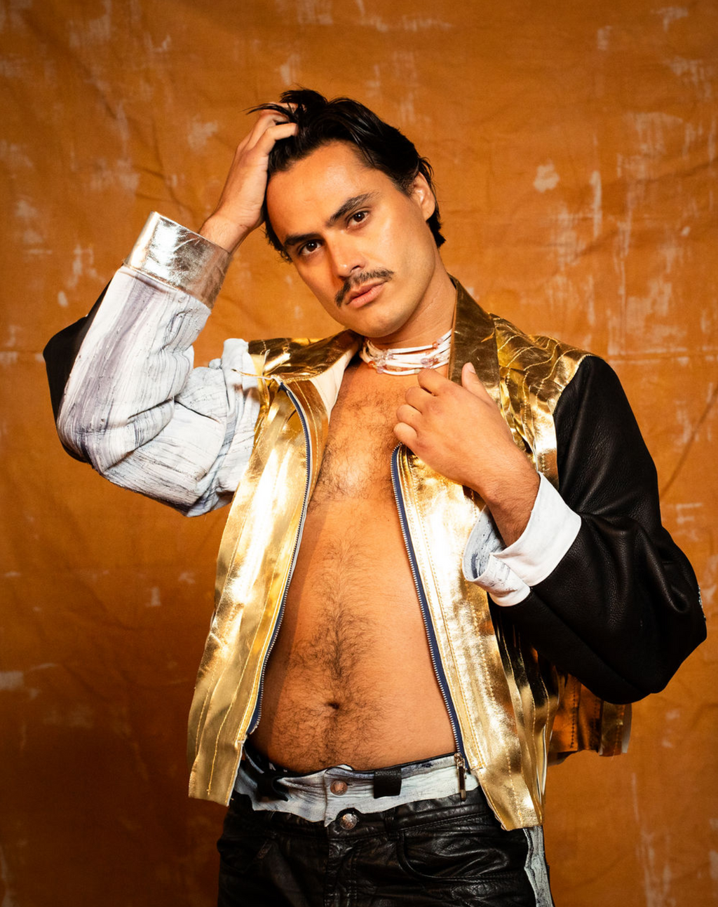 Golden rays leather jacket